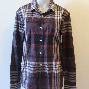 Mens Seven Diamonds Eggplant Plum Black Plaid Button Shirt M *